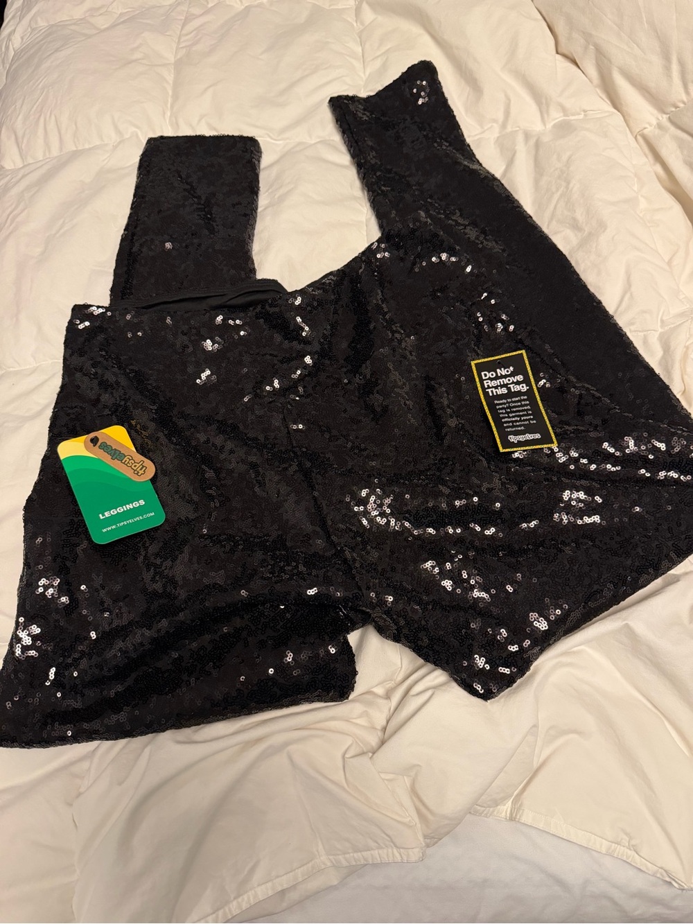 Tipsy Elves BNWT xl black Sequin Leggings sparkle fun party holiday with pocket